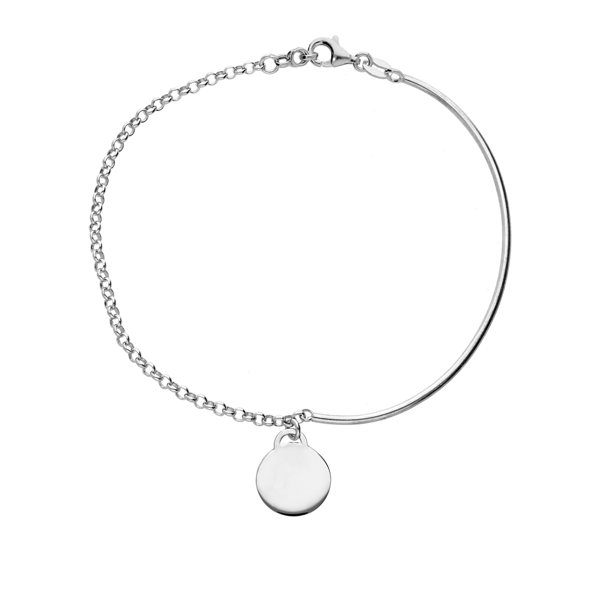 🌙 Bracelet jonc & chaîne en argent avec pastille lisse 🌙