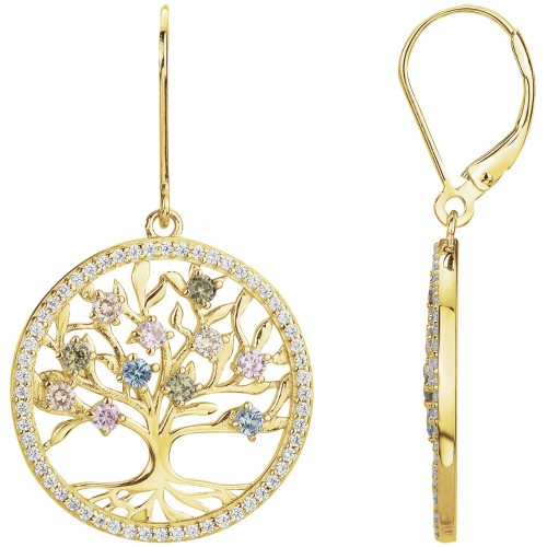 Boucles d’Oreilles Arbre de Vie – Plaqué Or & Pierres Multicolores