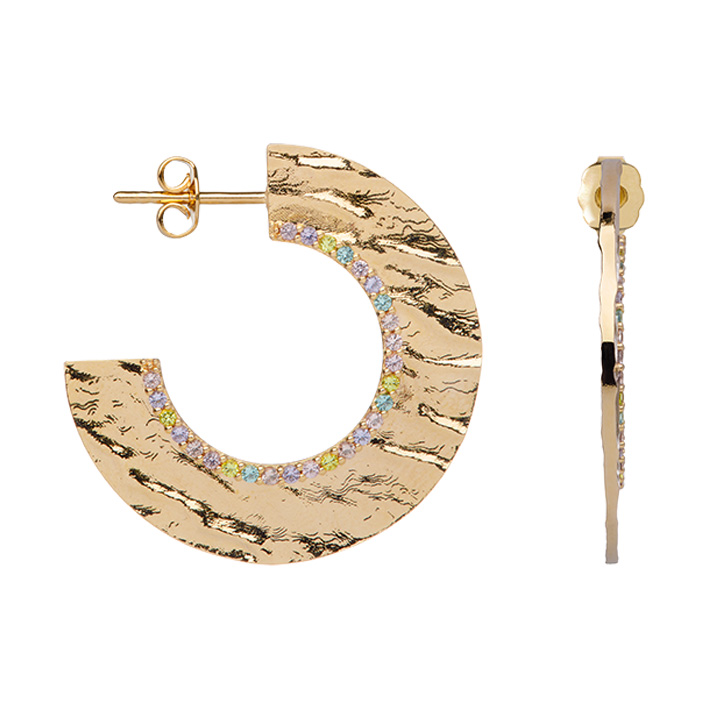 Boucles d’Oreilles Galaxie – Créoles Texturées & Pierres Multicolores