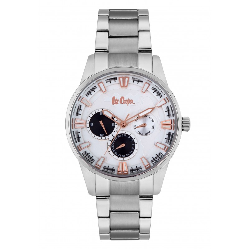 montre-homme-lee-cooper-en-acier-argente-cadran-blanc-rose