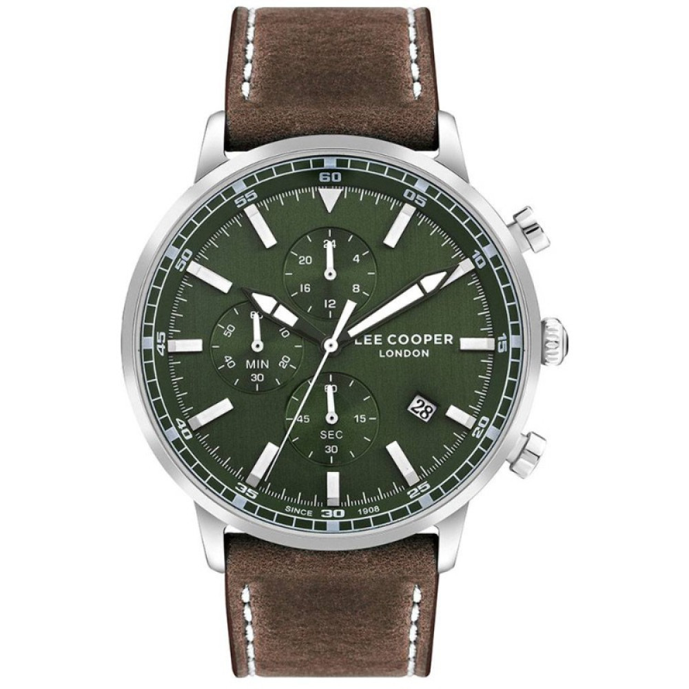 montre-lee-cooper-avec-cadran-vert-foret-bracelet-cuir-brun