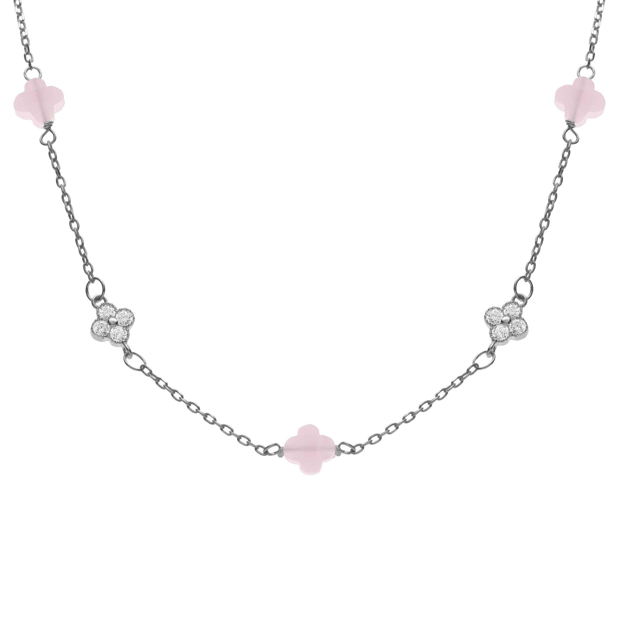 Collier Mila Argent & Quartz Rose